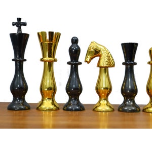 Artistic Handcrafted Metal Chess Pieces & Board Set with Storage box | Brass Metal Luxury Chess Set | Quad Weighted Royal Chess Set