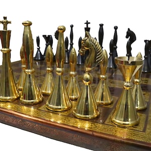 The Exquisite Carved Brass Metal Chess Set |Golden Solid Metal Combo Chess Pieces & Metal Brass Board Luxury Chess Set | Quad Weighted Set