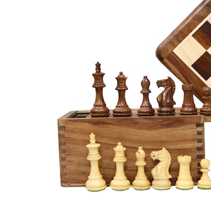 Wooden Chess Set - Fierce Knight chessmen and 19&quot; Chess Board - Staunton Chess Pieces | 3.5&quot; king Golden Rosewood- With Storage Box
