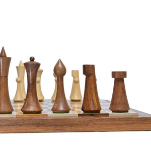 Unique Minimalist Hermann Ohme Chess Pieces- Sheesham(Golden Rosewood) &  Natural boxwood-2 Extra Queens| Christmas Special Gifting