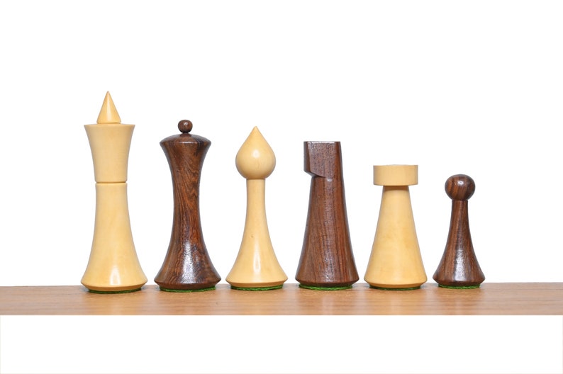 Unique Minimalist Hermann Ohme Chess Pieces SheeshamGolden Rosewood & Natural boxwood-2 Extra Queens Christmas Special Gifting image 3