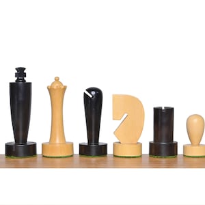 Unique Minimalist Berliner 19th Century series Chess Pieces set only- Ebonised Boxwood &  Natural boxwood-2 Extra Queens- King 3.8-Xmas Gift