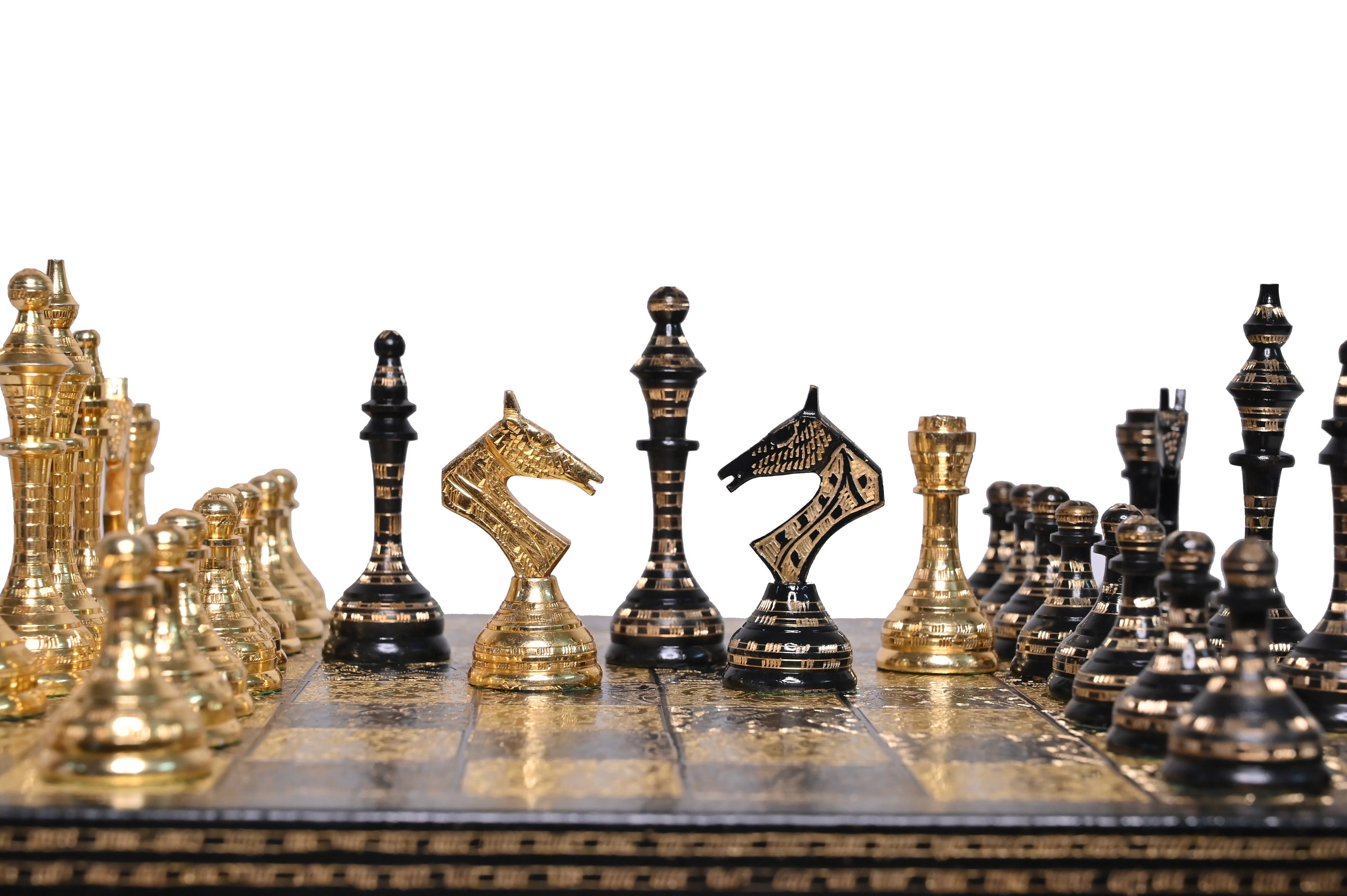 The Exquisite Carved Brass Metal Chess Set, Solid Metal Combo Chess Pieces  & Me