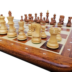 Tournament Russian Zagreb Chess Set | Handcrafted Wooden chessmen With 17&quot; Golden Rosewood Chess board with Algebraic Not. | Taj Chess Store