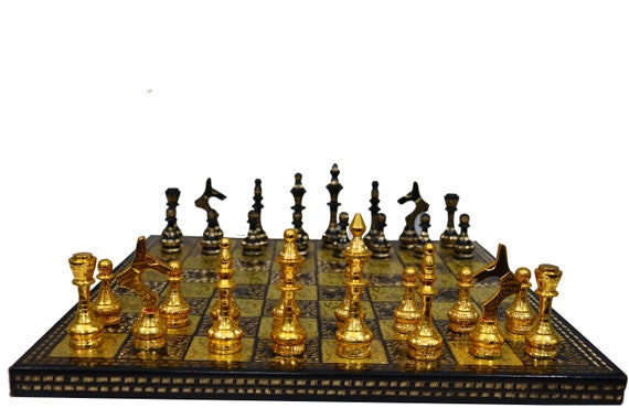 14 Handcrafted Russian Soviet Series Metal Chess Pieces /& Board Set with velvet storage box Brass Metal Luxury Chess Set Quad Weighted