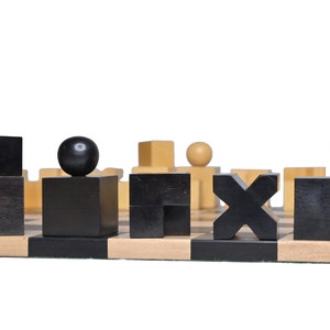 Wooden Chess Set- Reproduced 1923 Josef Hartwig Bauhaus Model Chess pieces only-Ebonized (Dyed) Boxwood- Solid wood Modern Chessmen