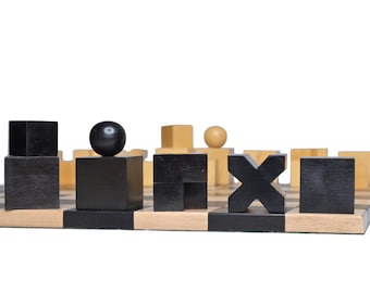 Schachset aus Holz- Reproduziert 1923 Josef Hartwig Bauhaus Modell Nur Schachfiguren-Ebonisierter (gefärbter) Buchsbaum- Massivholz Moderne Schachfiguren