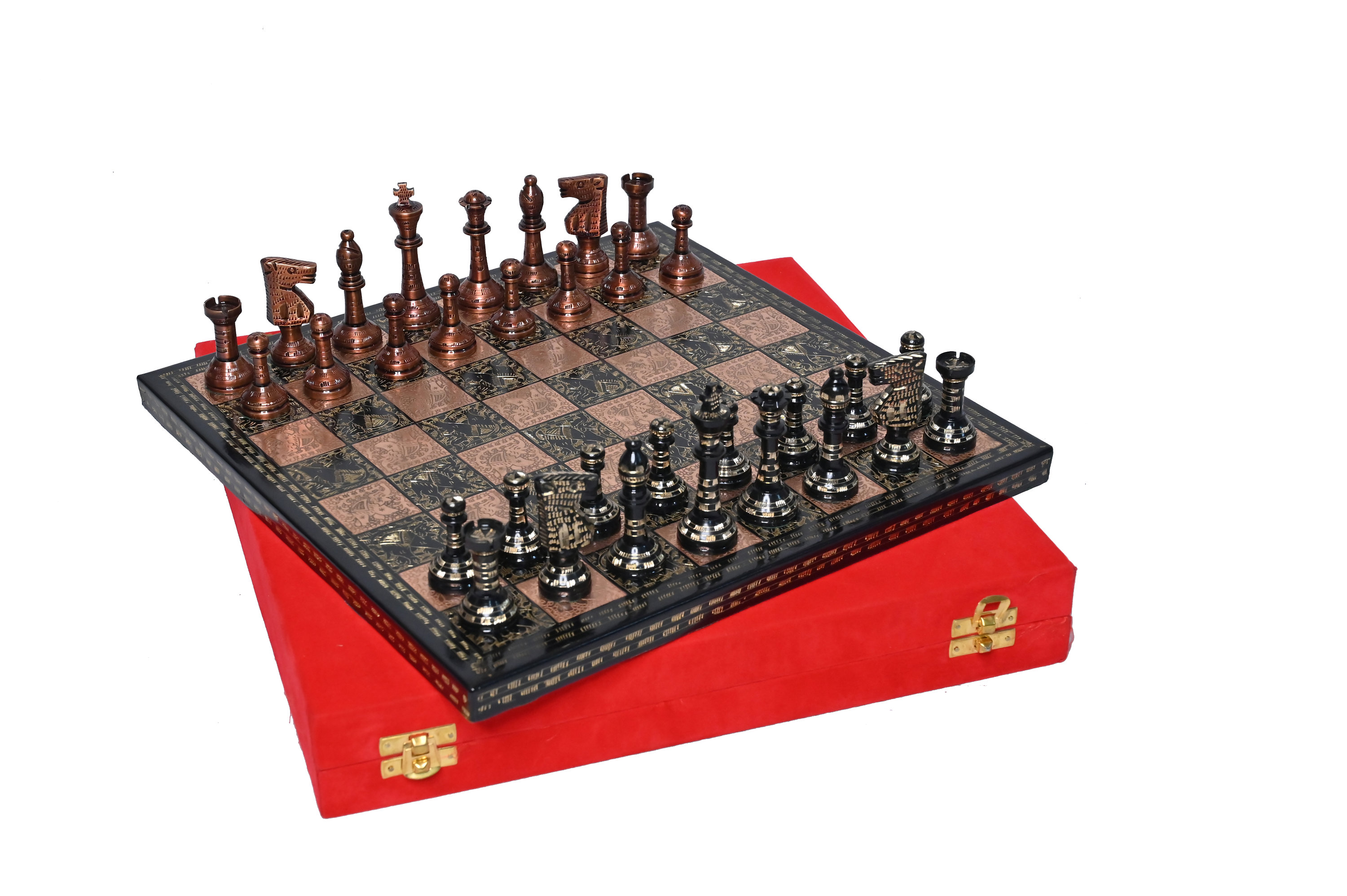 12 Metal Luxury Chess Pieces & Board Set Staunton 