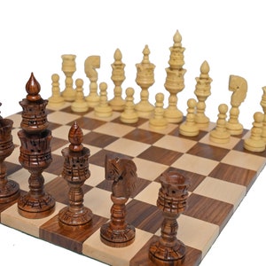 Lotus Series Chess Pieces - Unique Hand Carved Chessmen & Artistic Only Chess Pieces with a Golden Rosewood /Boxwood|Wooden Chess Coins Only