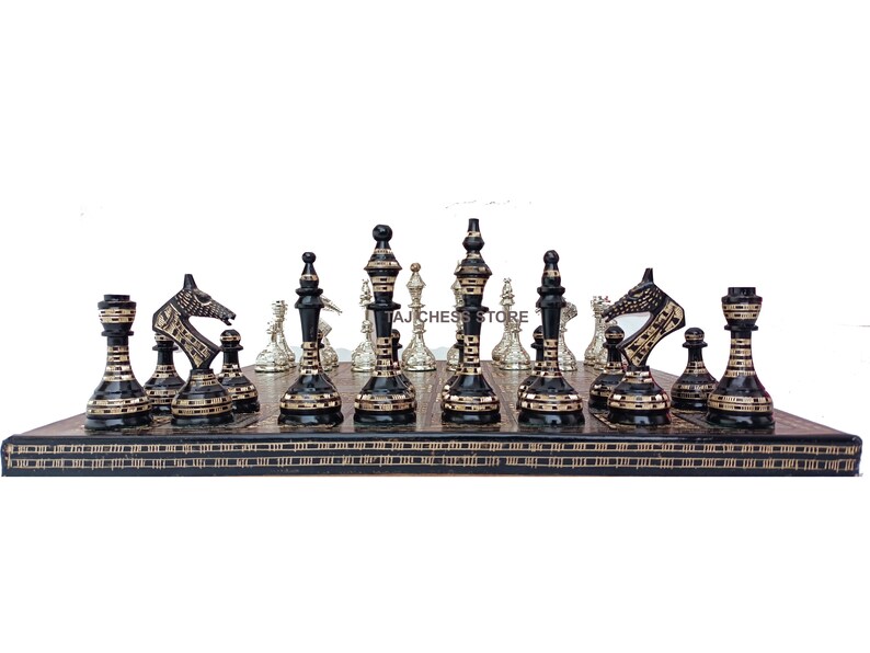 14 Handcrafted Russian Soviet Series Metal Chess Pieces /& Board Set with velvet storage box Brass Metal Luxury Chess Set Quad Weighted