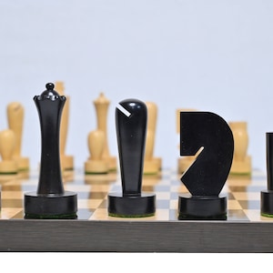 Minimalist Chess Set | Mid Century Berliner Series Chess Pieces With Borderless Chess Board | 3.7&quot; King- Unique Chess Set  With Storage Box