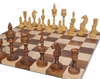 Artistic English series Chess Pieces Only | Hand Carved Vintage Chess Set in Golden Rosewood | Unique Chess Pieces | Special Gift