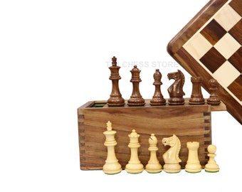 4 &quot;Fierce Knight Weighted Golden Palisander Handgefertigte Staunton Schachfiguren mit 2 zusätzlichen Damen - | Einzigartiges Schach-Set Geschenk für Sie / Ihn.&quot;