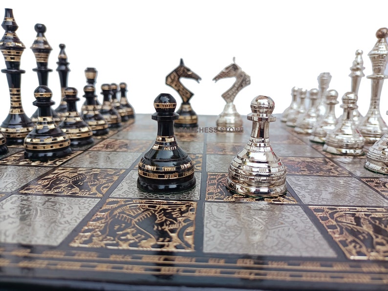 14 Handcrafted Russian Soviet Series Metal Chess Pieces /& Board Set with velvet storage box Brass Metal Luxury Chess Set Quad Weighted