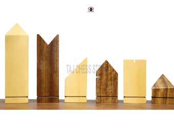 Modern Pyramid Style Wooden Chess Set Pieces in Golden Rosewood with Wooden Storage Box- Gift For Him Or Her