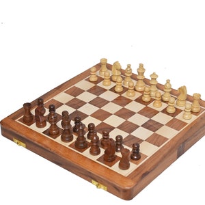 Premium Quality Foldable Magnetic Travel Series Chess Set 10&quot; In  Boxwood & Sheesham | Board with Staunton Chessmen| Best Christmas Gift