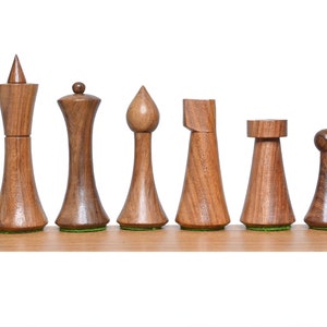 Unique Minimalist Hermann Ohme Chess Pieces SheeshamGolden Rosewood & Natural boxwood-2 Extra Queens Christmas Special Gifting image 4