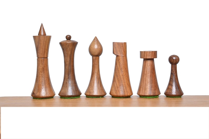 Unique Minimalist Hermann Ohme Chess Pieces SheeshamGolden Rosewood & Natural boxwood-2 Extra Queens Christmas Special Gifting image 4