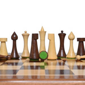 Unique Minimalist Hermann Ohme Chess Pieces SheeshamGolden Rosewood & Natural boxwood-2 Extra Queens Christmas Special Gifting image 5