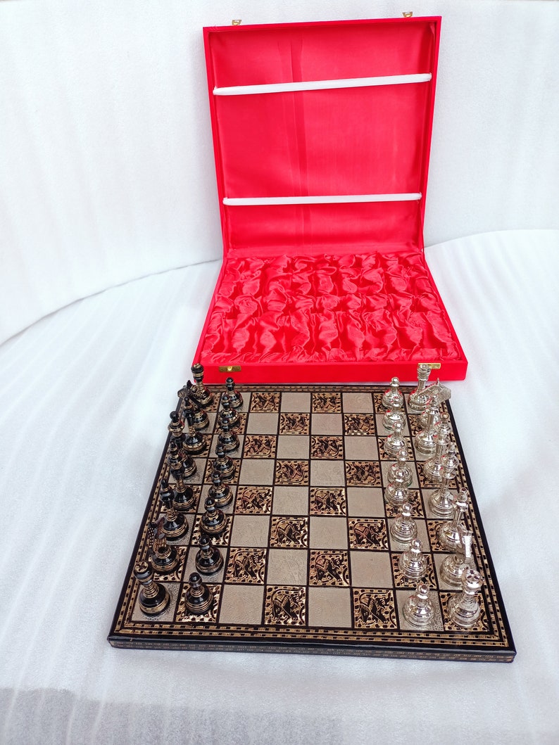 14 Handcrafted Russian Soviet Series Metal Chess Pieces /& Board Set with velvet storage box Brass Metal Luxury Chess Set Quad Weighted