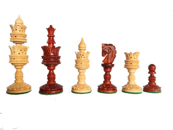 Lotus Series 4.5 Unique Hand Carved & Artistic Chess Pieces Padauk TAJCHESSSTORE 