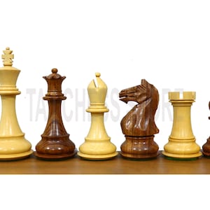 4" Fierce Knight Weighted Golden Rosewood Handcrafted Staunton Chess Pieces with 2 extra queens- | Unique Chess Set Gift For Him/Her