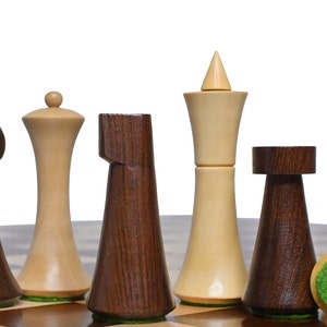 Unique Minimalist Hermann Ohme Chess Pieces SheeshamGolden Rosewood & Natural boxwood-2 Extra Queens Christmas Special Gifting image 2