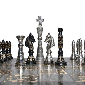 The Exquisite Carved Brass Metal Chess Set | Solid Metal Combo Chess Pieces & Metal Brass Board Luxury Chess Set | Quad Weighted Chess Set