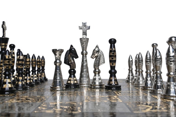 The Exquisite Carved Brass Metal Chess Set, Solid Metal Combo Chess Pieces  & Me