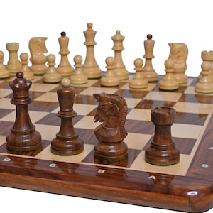 Luxury Chess Set- Wooden Dubrovnik Chessmen With 19&quot; Golden Rosewood Chess Board | Algebraic Notation Board  | 2 Extra Queens