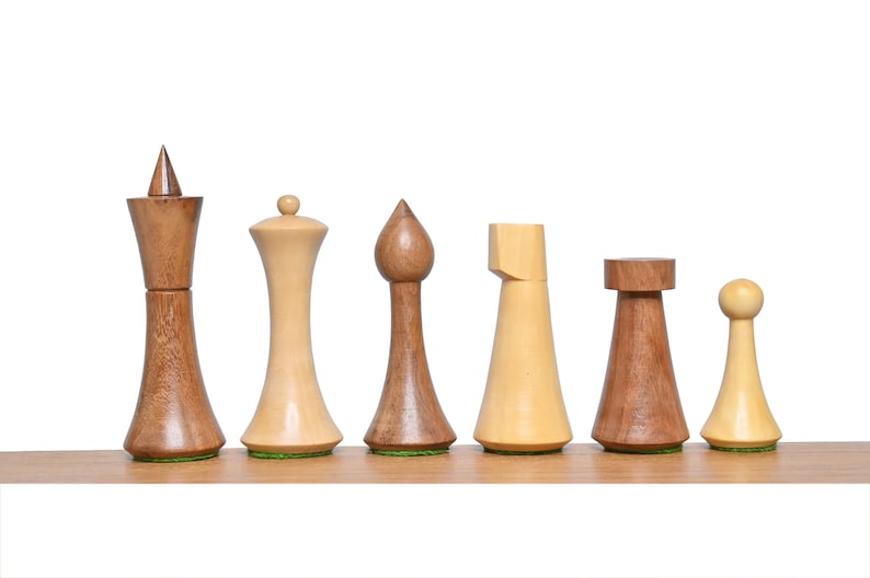 Unique Minimalist Hermann Ohme Chess Pieces SheeshamGolden Rosewood & Natural boxwood-2 Extra Queens Christmas Special Gifting Chess Pieces Only
