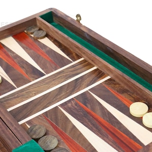 Juego de backgammon plegable - Tablero de backgammon de viaje en 14 "pulgadas-Palo de rosa dorado (Sheesham) - Taj Chess Store- El mejor regalo para él