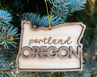 Oregon Ornament, Portland & SW Suburb Options, Oregon Gifts, Wood Oregon State Christmas Ornament