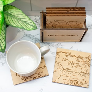 Elder Scrolls Coasters, Map Coasters, Elder Scrolls Gift Idea, Wood Map, Elder Scrolls Home Decor