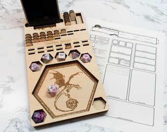 D&D Player's Tray: DnD Dice Tray, Spell Slot Tracker, Conditions Tracker, Phone Holder, and Dice Holder