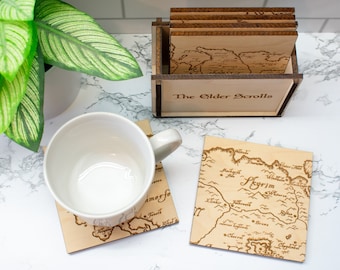 Elder Scrolls Coasters, Map Coasters, Elder Scrolls Gift Idea, Wood Map, Elder Scrolls Home Decor