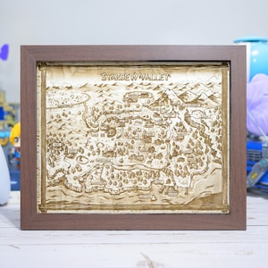 Stardew Valley Map, Wood Engraved Display Map Art