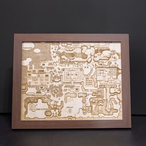Legend of Zelda Link to the Past Map, Engraved Wood Zelda Poster