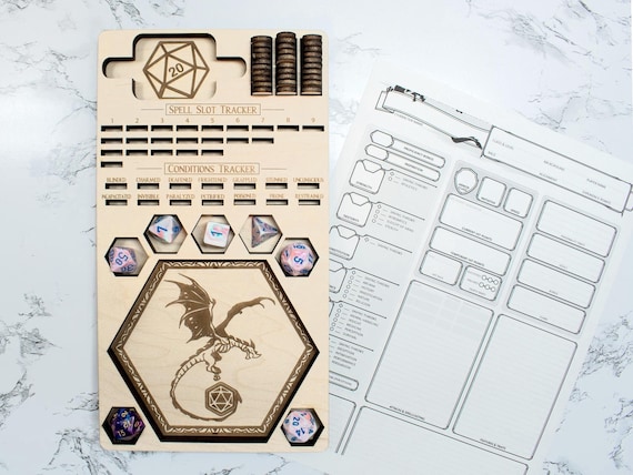 D&D Player's Tray: DnD Dice Tray, Spell Slot Tracker, Conditions Tracker, Phone Holder, and Dice Holder
