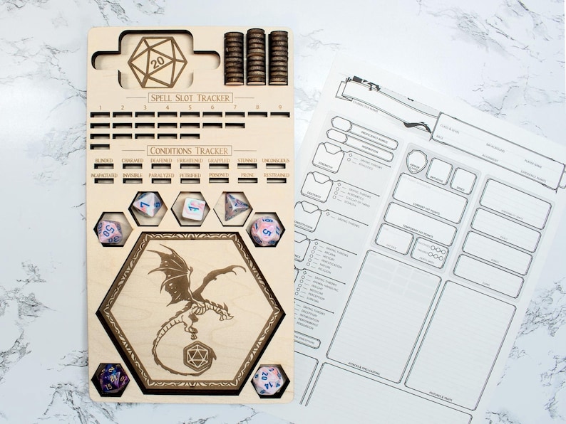 D&D Player's Tray: DnD Dice Tray, Spell Slot Tracker, Conditions Tracker, Phone Holder, and Dice Holder image 1