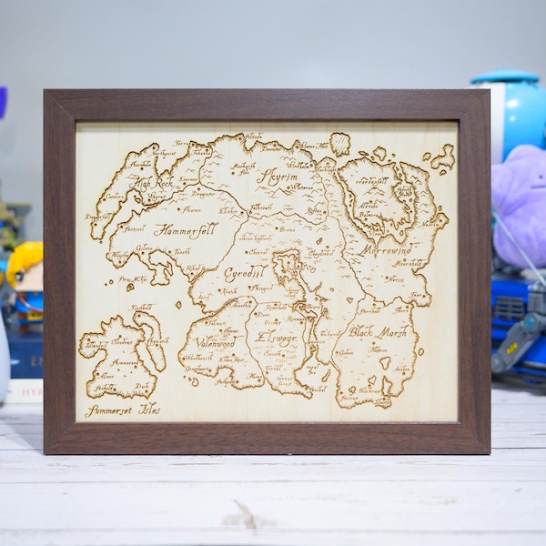Mapa de Elder Scrolls, Tamriel, mapa de exhibición grabado en madera.