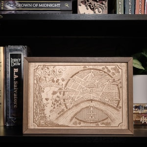 Plan de la ville de Crescent, carte de Lunathion gravée sur bois, mise à jour pour le livre 3