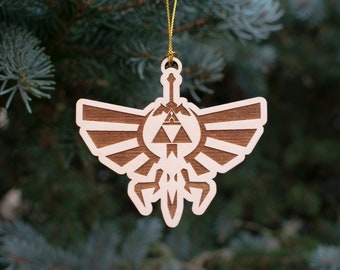 Zelda Ornament, Engraved Wood Zelda Christmas Ornament with Gold String