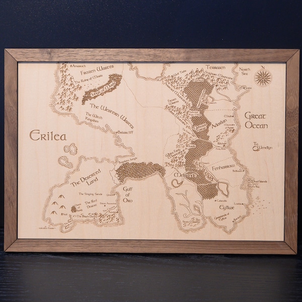 Throne of Glass Map, Wood Engraved Map of Erilea