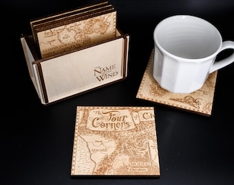 Name of the Wind Coasters, Name of the Wind Map Coasters, Kingkiller Chronicle Gift Idea, Wood Map, Fantasy Home Decor