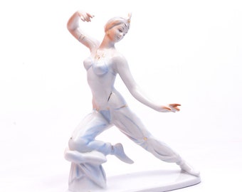Seherezade - vintage Hollohaza Porcelain - Femme danseuse exotique - Figurine fille rétro peinte à la main - Bleu & or - '60s - Fabriqué en Hongrie