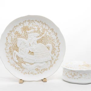 Rhapsodie - Vintage AK Alboth-Kaiser porcelain - Jewellery box & wall plate set - 24K Gold relief - King and queen motifs - 80s West Germany