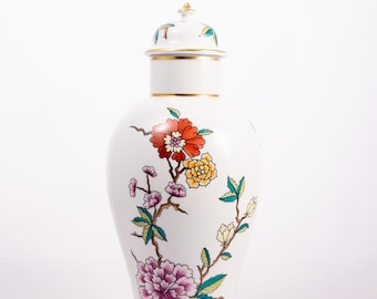 Japanese garden - Vintage Hollohaza Porcelain - Extra large urn vase - Oriental flower motifs - From the '70s - Hungary