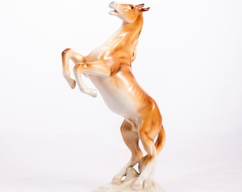 Rearing Stallion - Vintage Royal Dux Bohemia Porcelain - Realistic sculpt - Horse porcelain figure - Made in Czechoslovakia - From the '60s