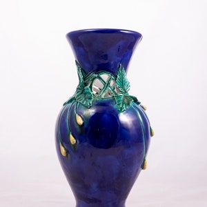 Secret garden - Vintage Zsuzsa Morvay pottery - Large dark blue vase - Collectable - Fine art ceramics - Made in Hungary - From the '80s